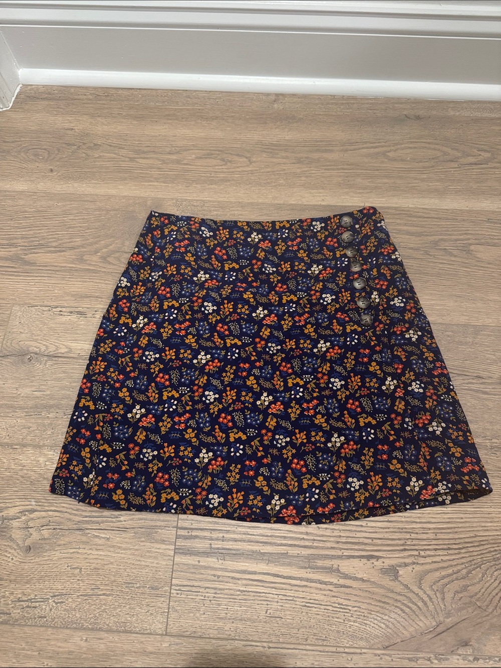 Madewell Navy Floral Mini Skirt with Side Buttons